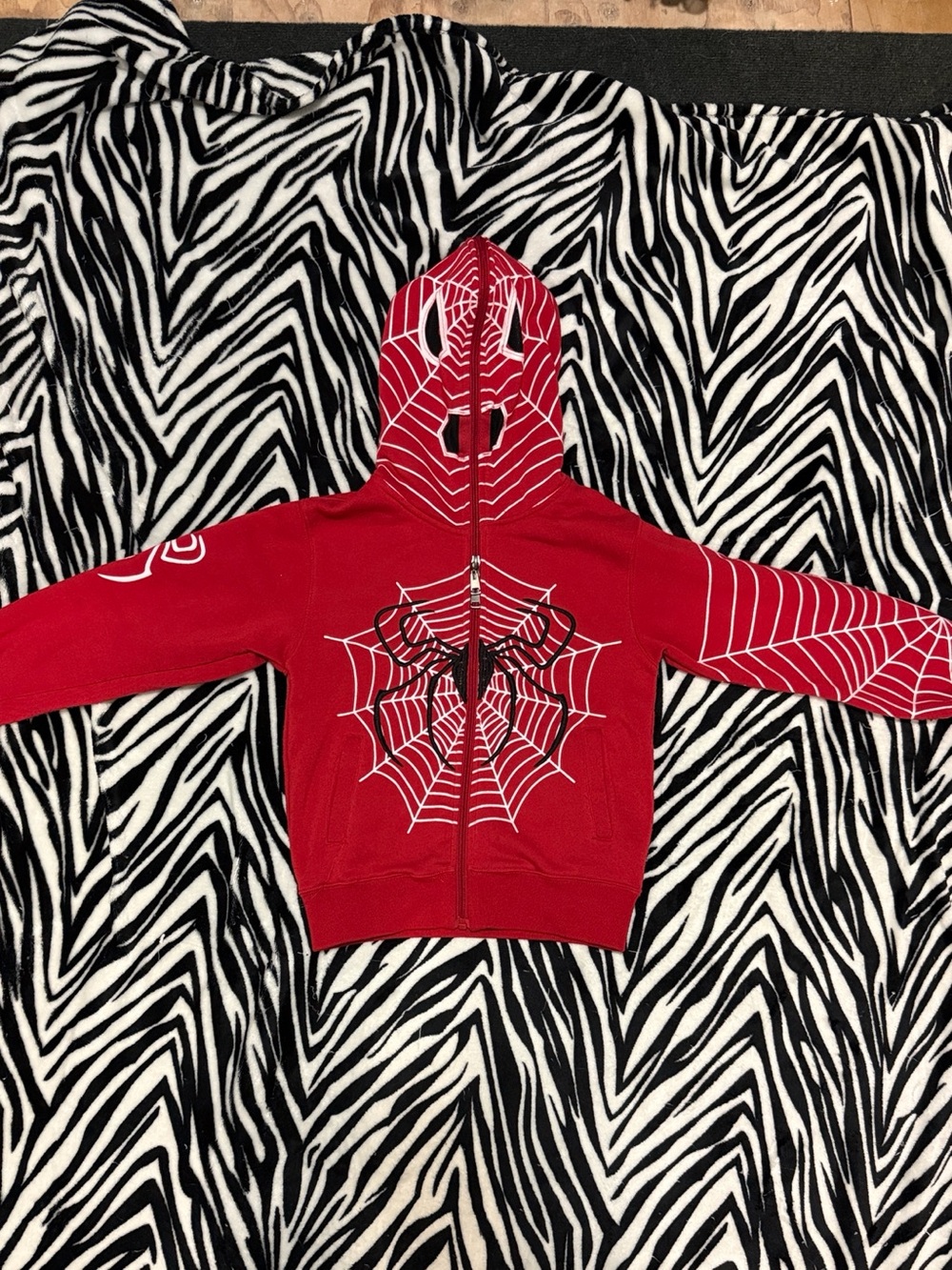 Kids Red Spider-Web Hooded Zip Sweatshirt